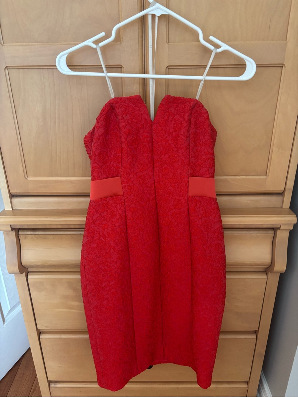 Halston Heritage Red Strapless Lace Sheath Dress